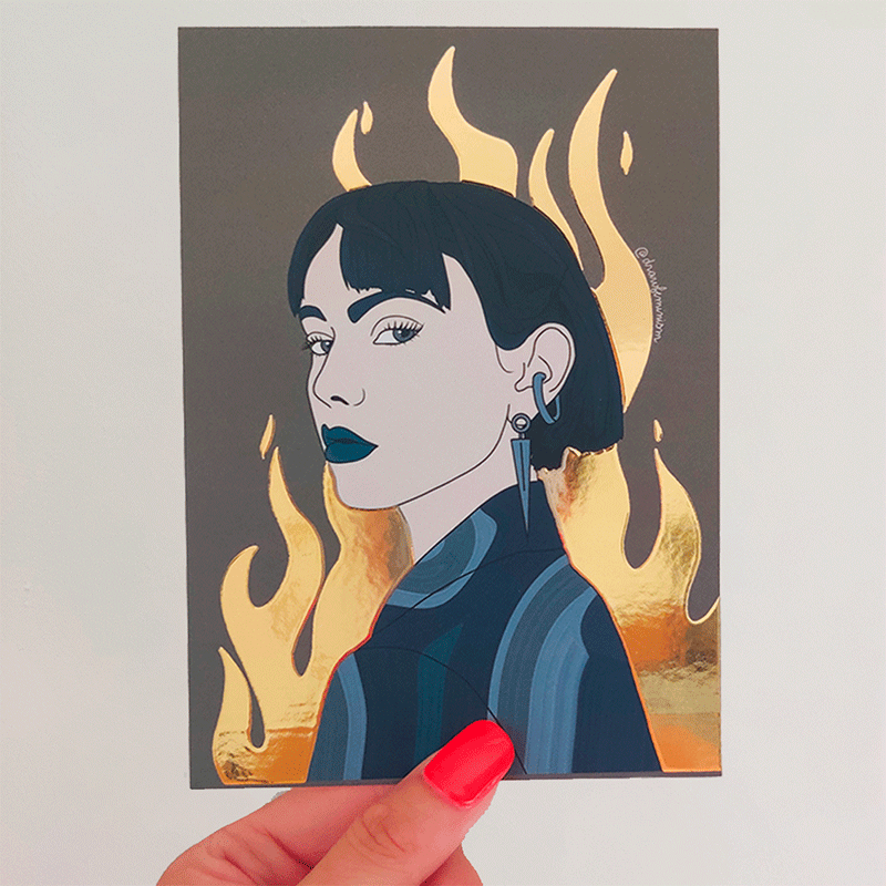 drawfeminism_carte_postale_femme_flamme_dorure_drawfeminism